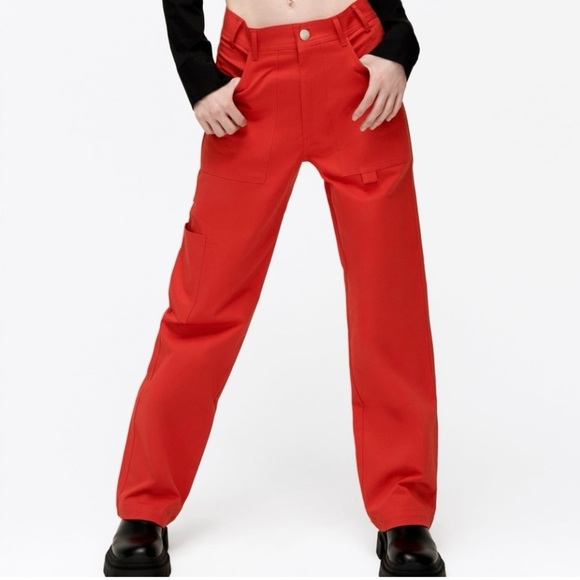 Zara Red Cargo Trouser Pants Jeans For Women Size Small Excellent Condition - Picture 2 of 10